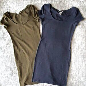 LOT OF 2 DRESSES H&M BASIC BODYCON SIZE XS SHORT SLEEVES ROUND NECK COTTON